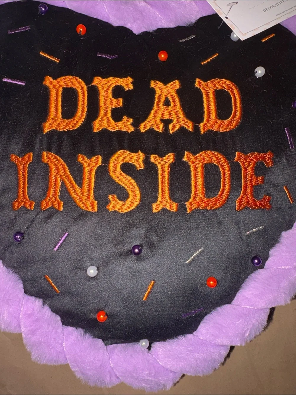 Cupcakes & Cashmere ‘Dead Inside’ Heart Shaped Cake Halloween Pillow
